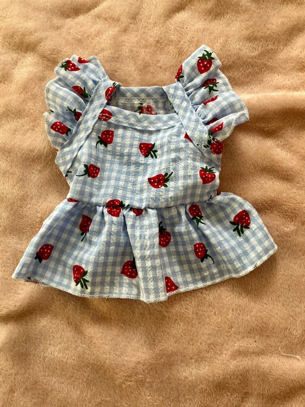 Blue checkered gingham strawberry summer dress